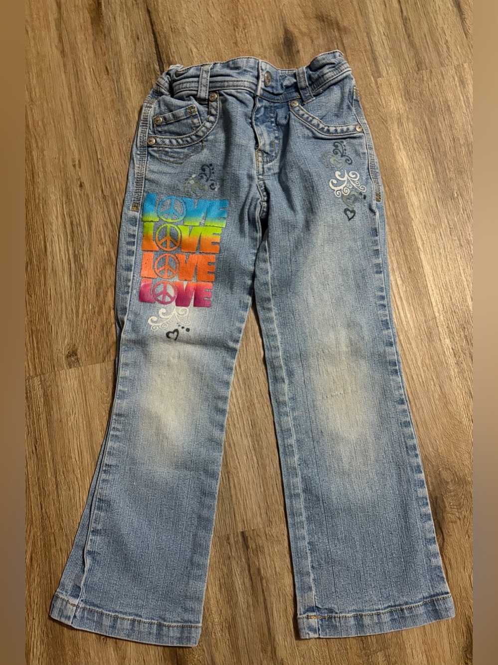 Circo -  Light Blue Denim Jeans with Love & Peace Graphics - Size 5